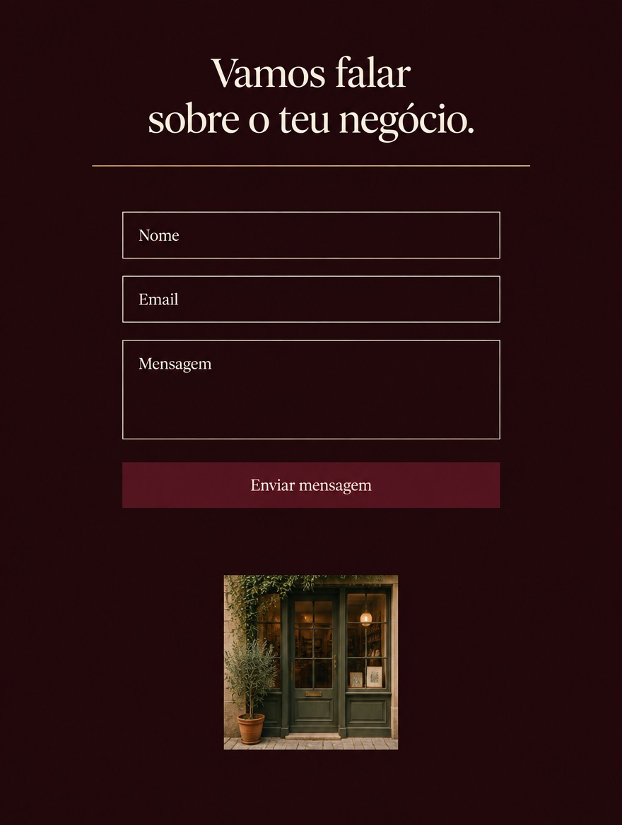 Página de contacto de um site publicado