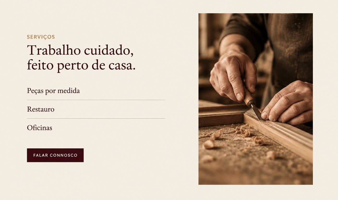 Página de serviços de um site publicado
